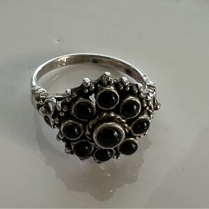 Sterling Silver Black Onyx Floral Ring Size 6.5